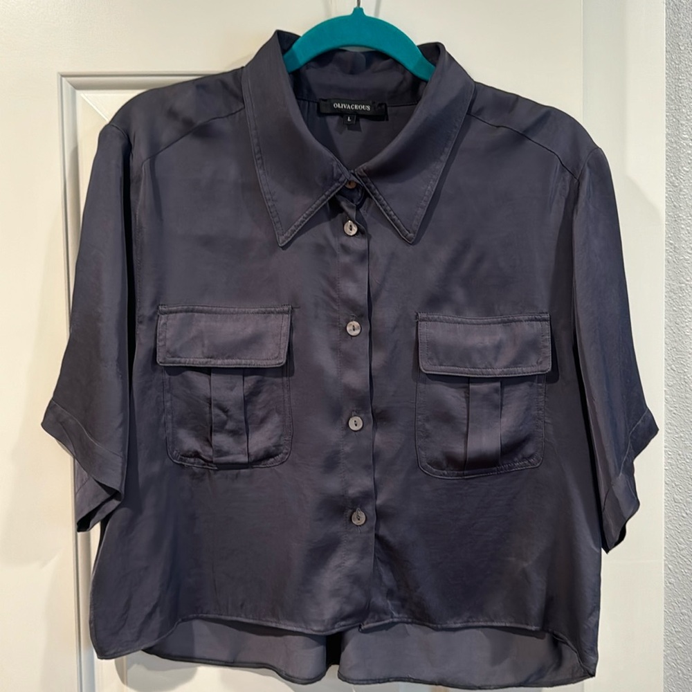 Beautiful dark purple dressy cropped button down.